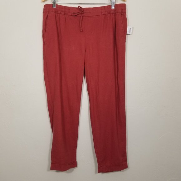 NWT Old Navy Linen Blend Crop Pants Red Size L - Picture 1 of 4